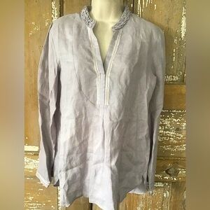 NWT Max Volmary Linen Tunic Top Long Sleeve Gray Embellished Size 4